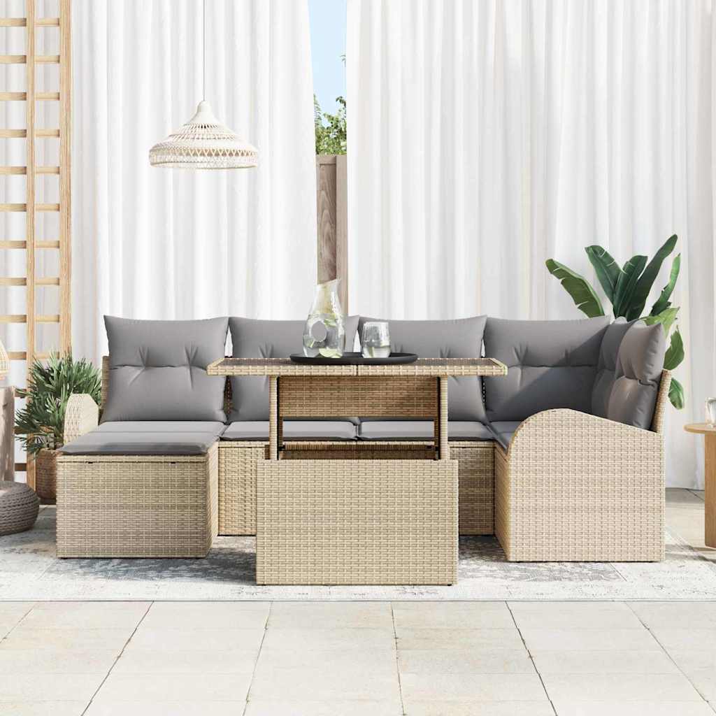 Set Divano da Giardino 7 pcs Beige Poly Rattan | homemem39