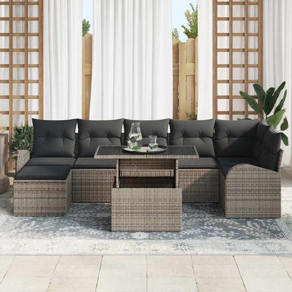 Set Divano da Giardino con cuscino 8 pcs Grigio Poly Rattan