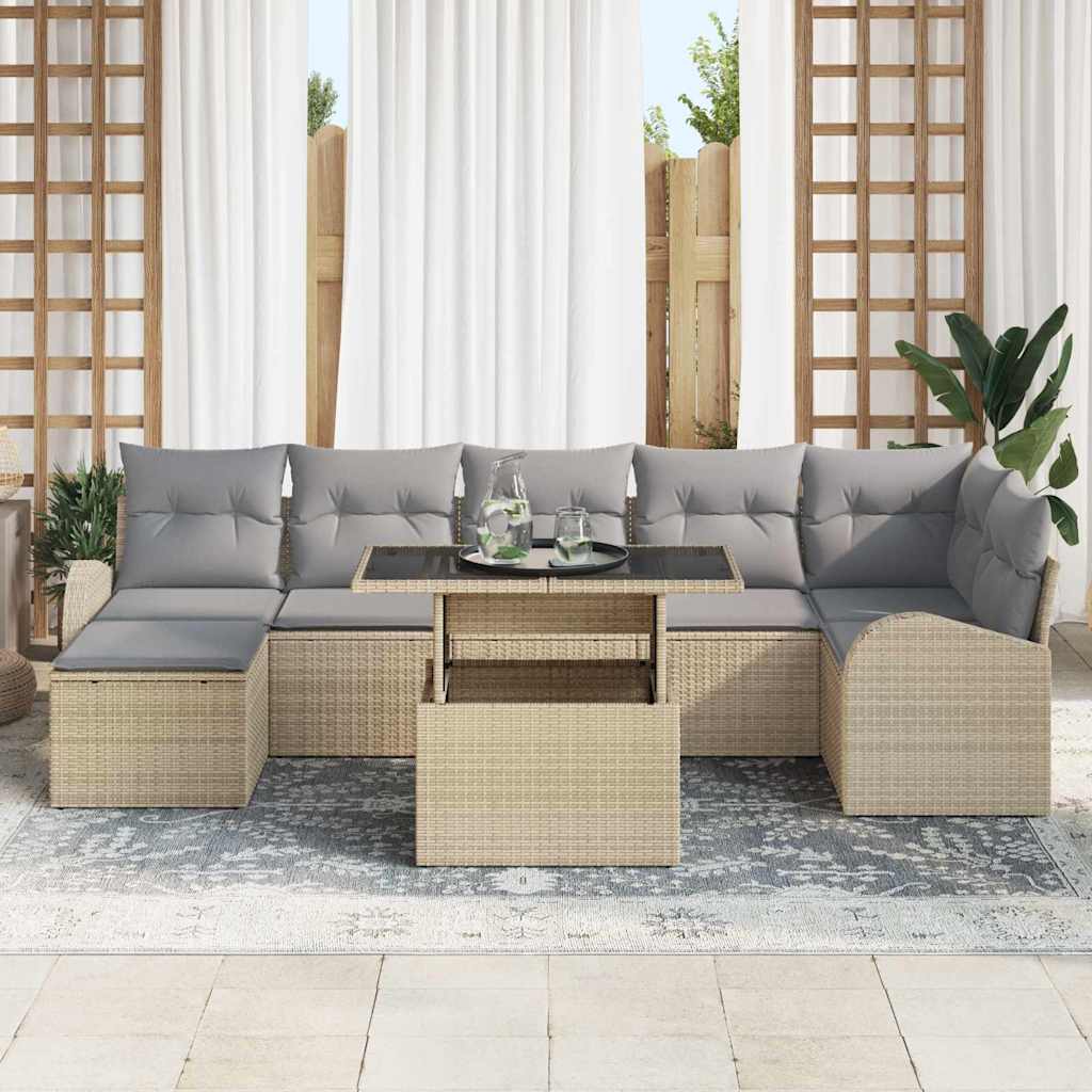 Set Divano da Giardino con cuscino 8 pcs Beige Poly Rattan | homemem39