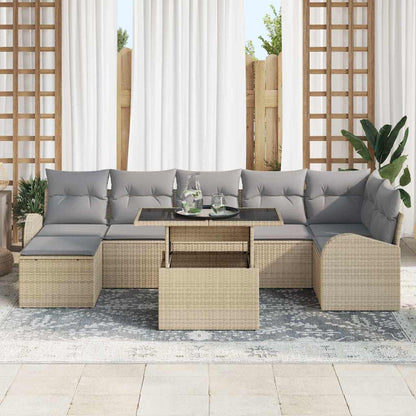 Set Divano da Giardino con cuscino 8 pcs Beige Poly Rattan | homemem39