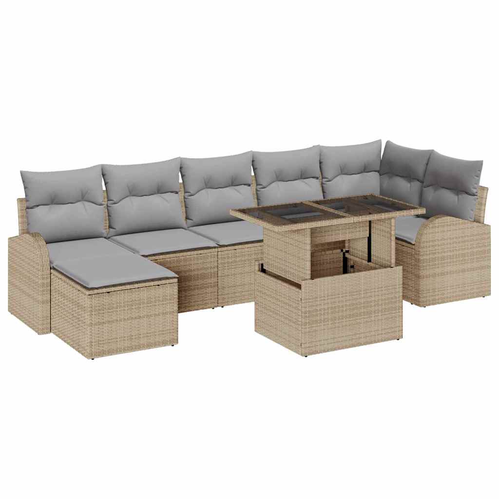 Set Divano da Giardino con cuscino 8 pcs Beige Poly Rattan | homemem39