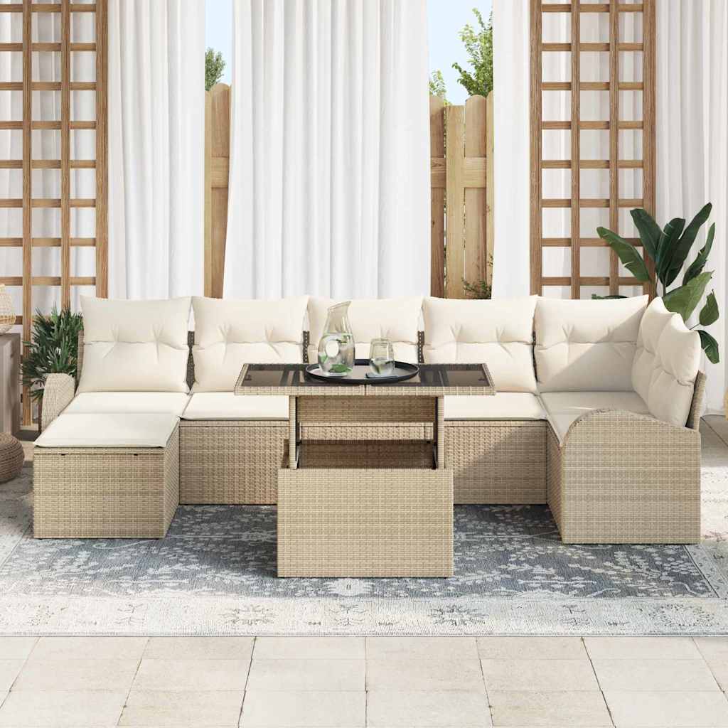 Set Divano da Giardino con cuscino 8 pcs Beige Poly Rattan | homemem39