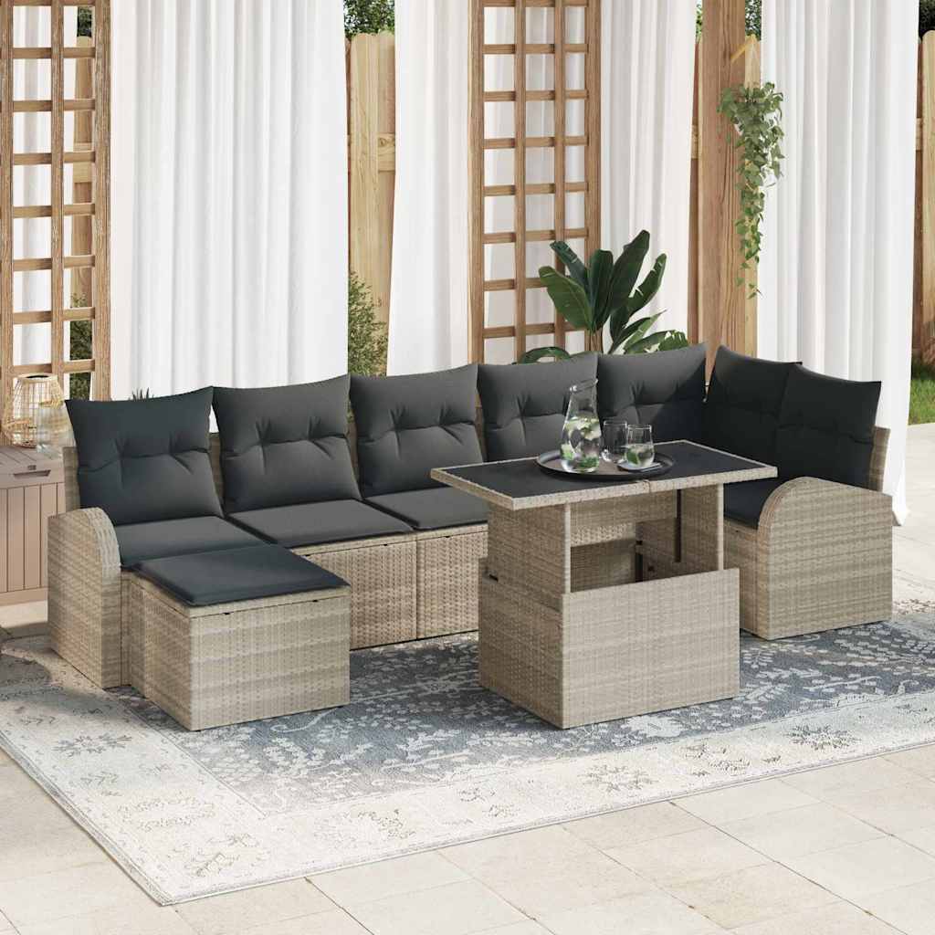 Set Divano da Giardino 8 pcs Grigio chiaro Poly Rattan | homemem39