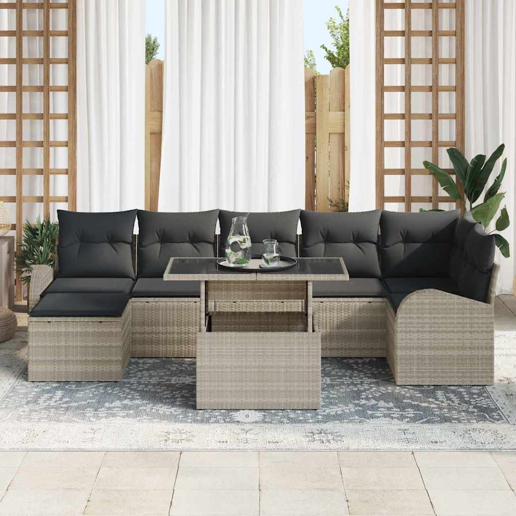 Set Divano da Giardino 8 pcs Grigio chiaro Poly Rattan | homemem39