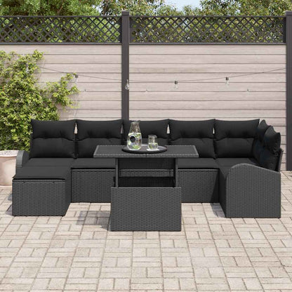 Set Divano da Giardino con cuscino 8 pcs Nero Poly Rattan | homemem39