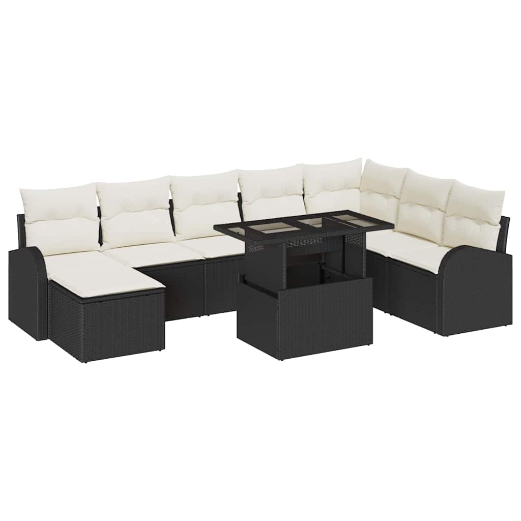 Set Divano da Giardino con archiviazione 9 pcs Nero Poly Rattan | homemem39