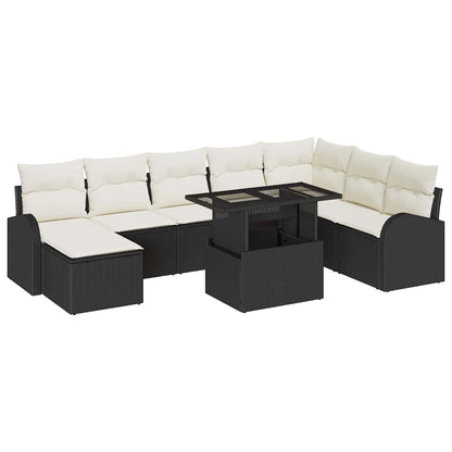 Set Divano da Giardino con archiviazione 9 pcs Nero Poly Rattan | homemem39