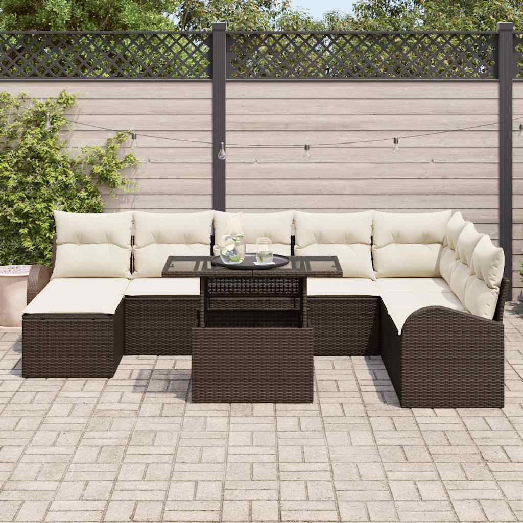 Set Divano da Giardino 9 pcs Marrone Poly Rattan | homemem39