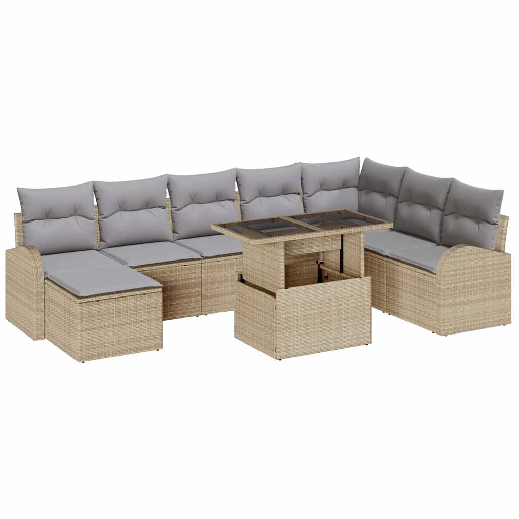 Set Divano da Giardino 9 pcs Beige Poly Rattan | homemem39