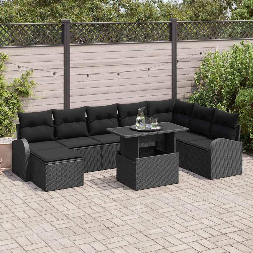 Set Divano da Giardino con archiviazione 9 pcs Nero Poly Rattan | homemem39