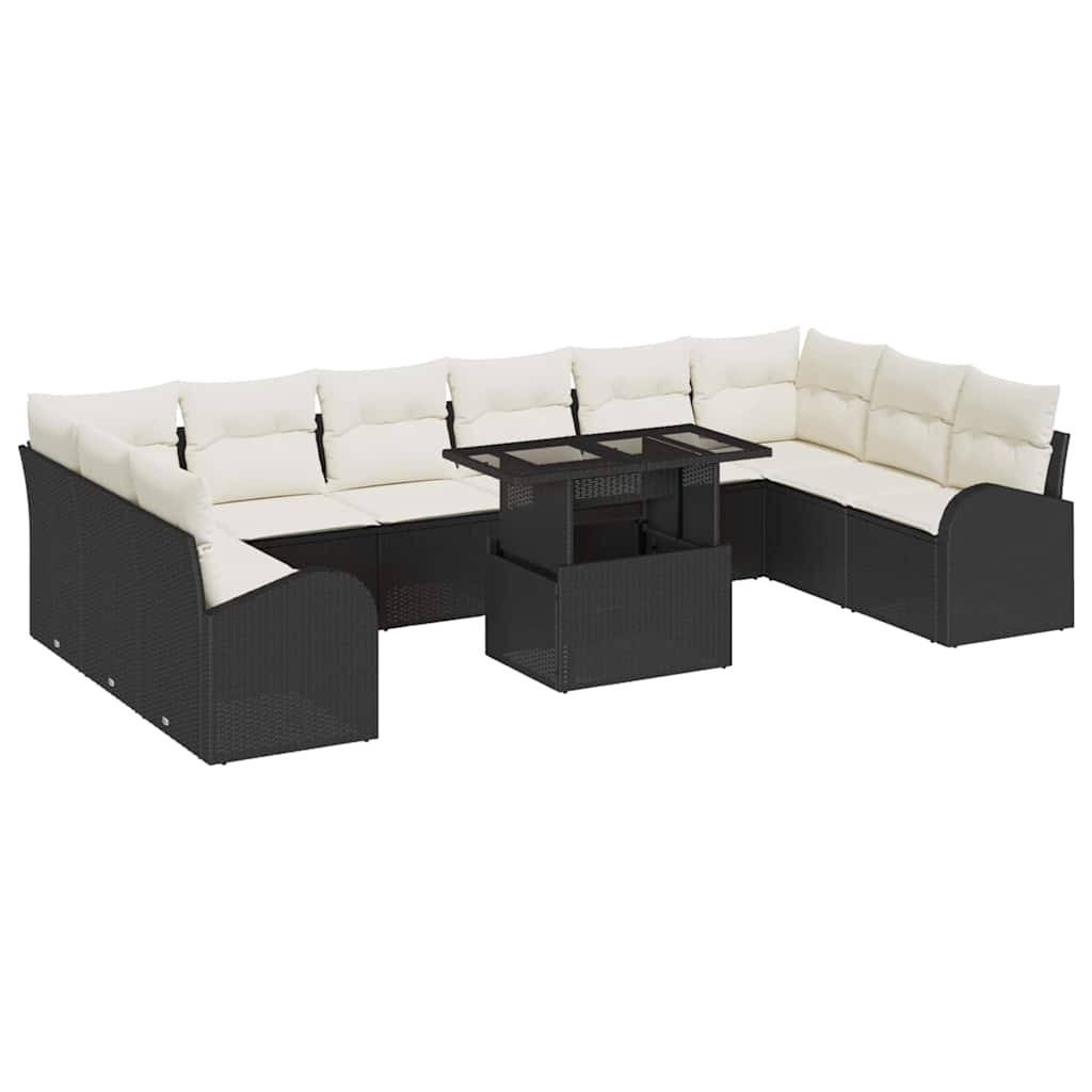 Set Divano da Giardino con cuscino 11 pcs Nero Poly Rattan | homemem39