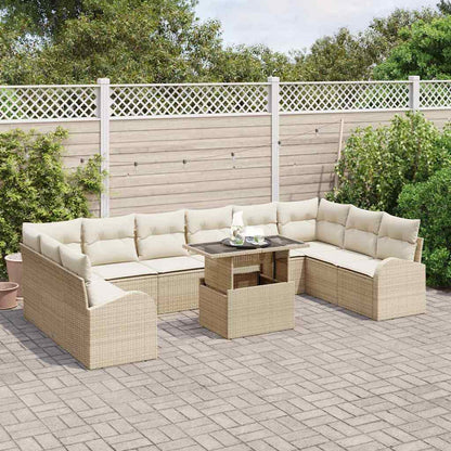 Set Divano da Giardino con cuscino 11 pcs Beige Poly Rattan