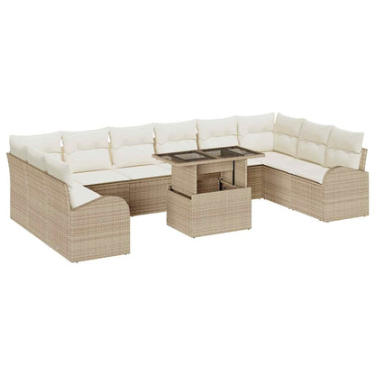Set Divano da Giardino con cuscino 11 pcs Beige Poly Rattan
