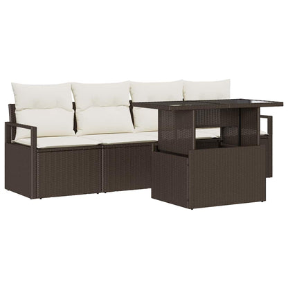 Set Divano da Giardino 5 pcs Marrone Poly Rattan | homemem39