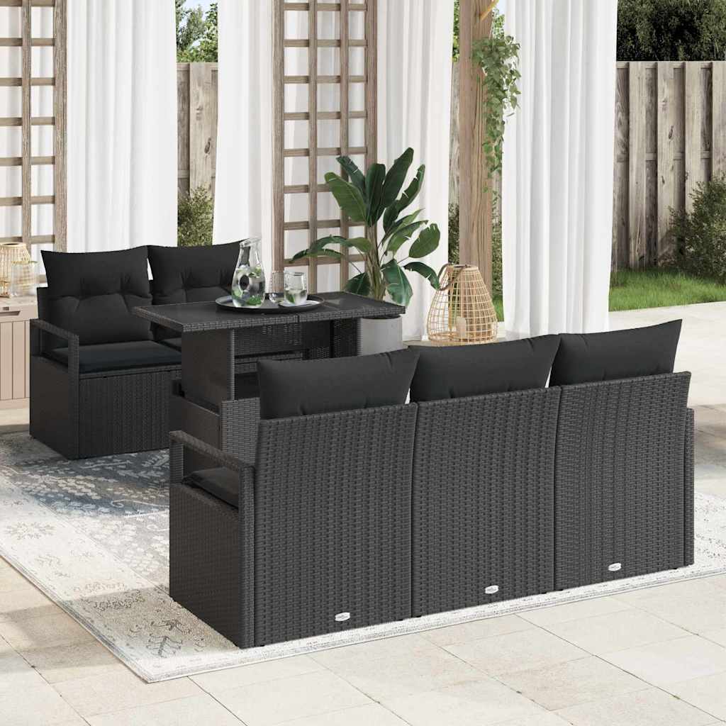 Set Divano da Giardino con cuscino 6 pcs Nero Poly Rattan | homemem39