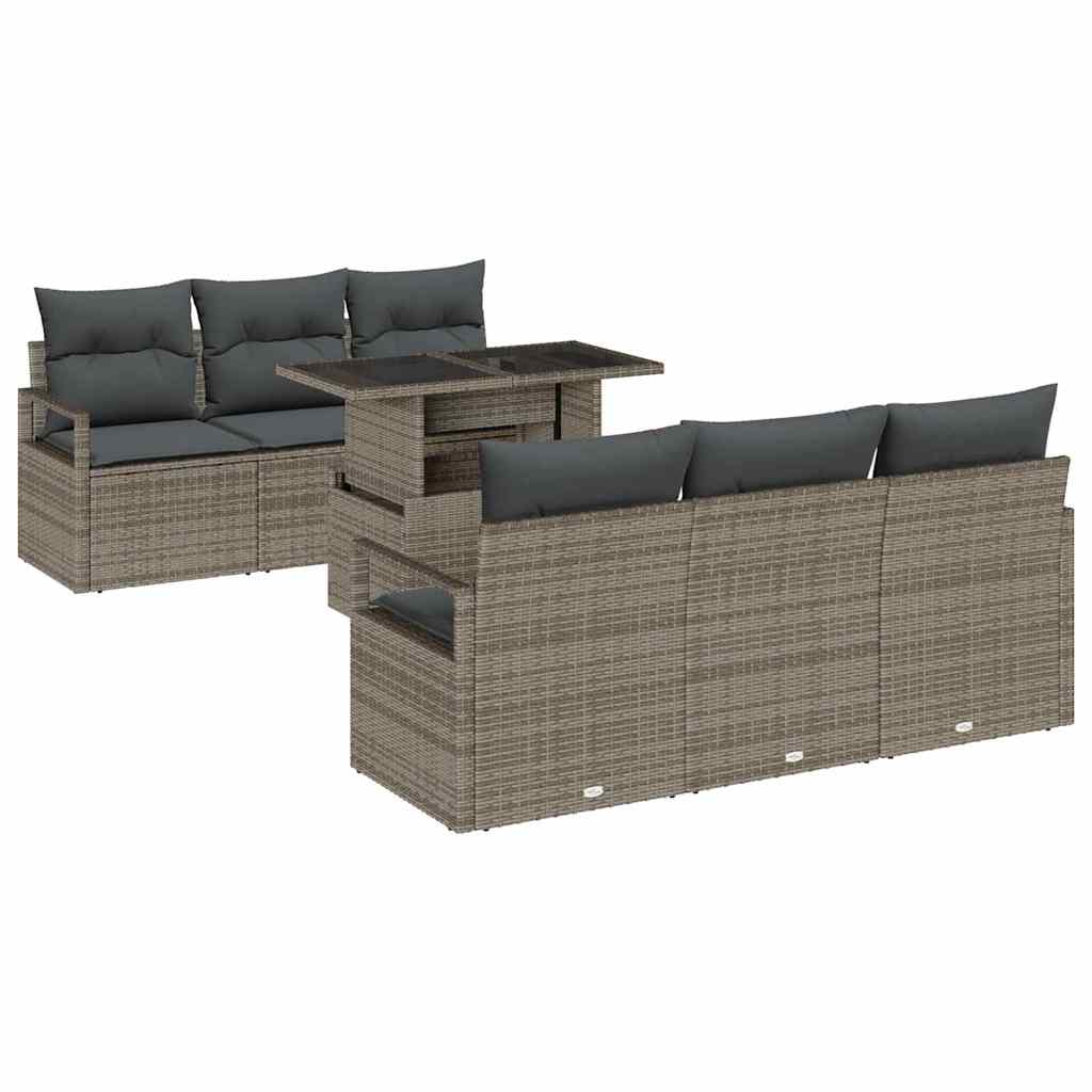 Set Divano da Giardino con cuscino 7 pcs Grigio Poly Rattan | homemem39