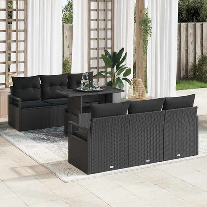 Set Divano da Giardino con cuscino 7 pcs Nero Poly Rattan | homemem39
