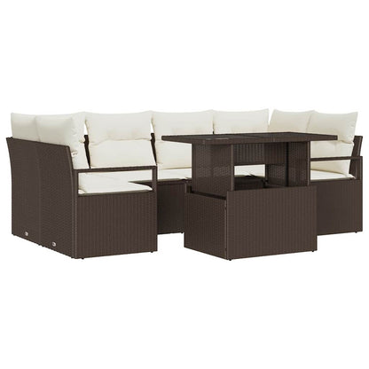 Set Divano da Giardino 7 pcs Marrone Poly Rattan | homemem39