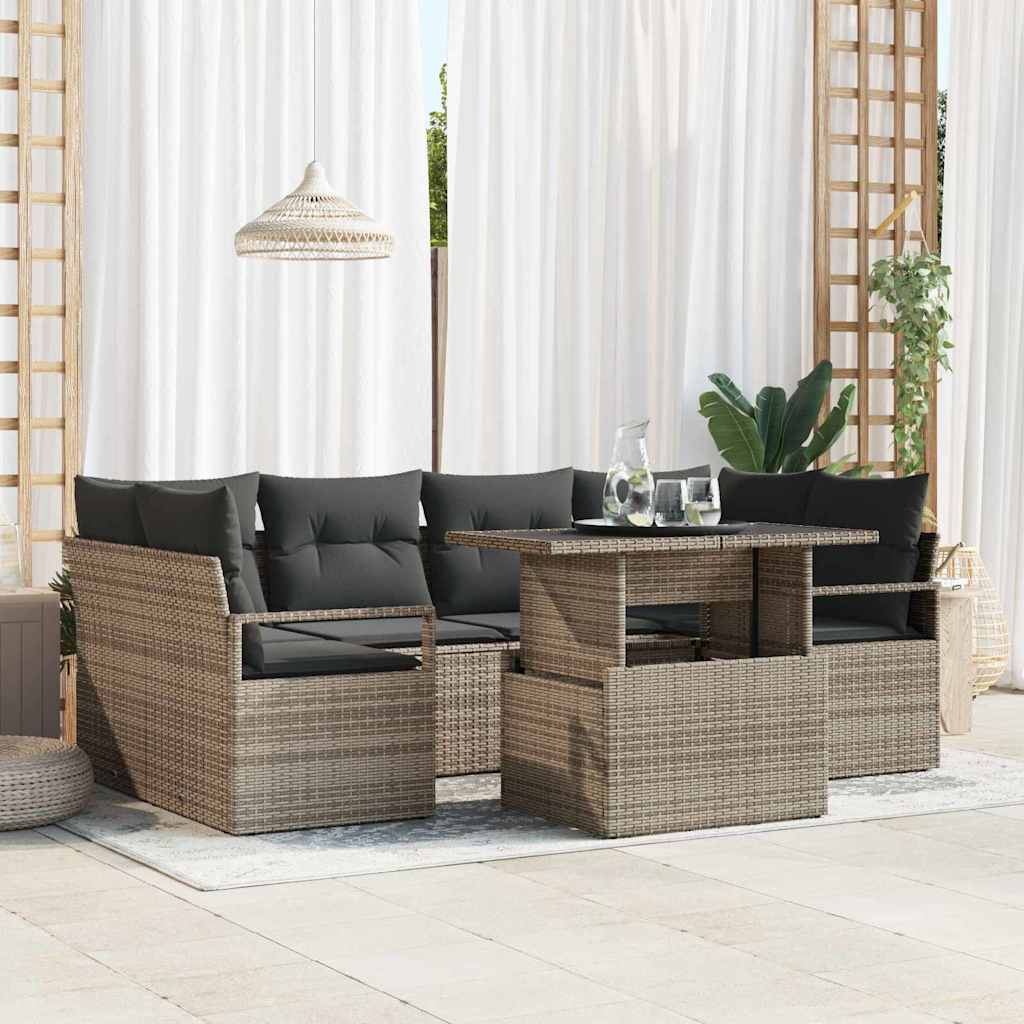 Set Divano da Giardino 7 pcs Grigio Poly Rattan | homemem39