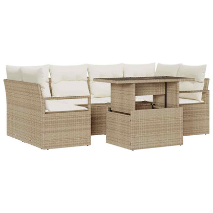 Set Divano da Giardino 7 pcs Beige Poly Rattan
