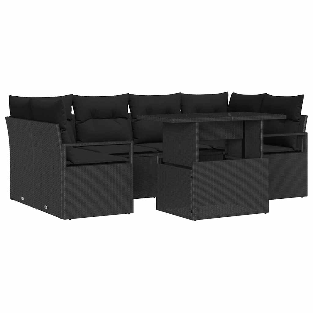 Set Divano da Giardino con archiviazione 7 pcs Nero Poly Rattan
