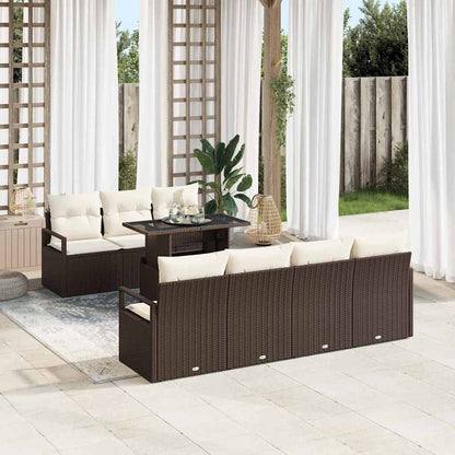 Set Divano da Giardino con cuscino 8 pcs Marrone Poly Rattan | homemem39