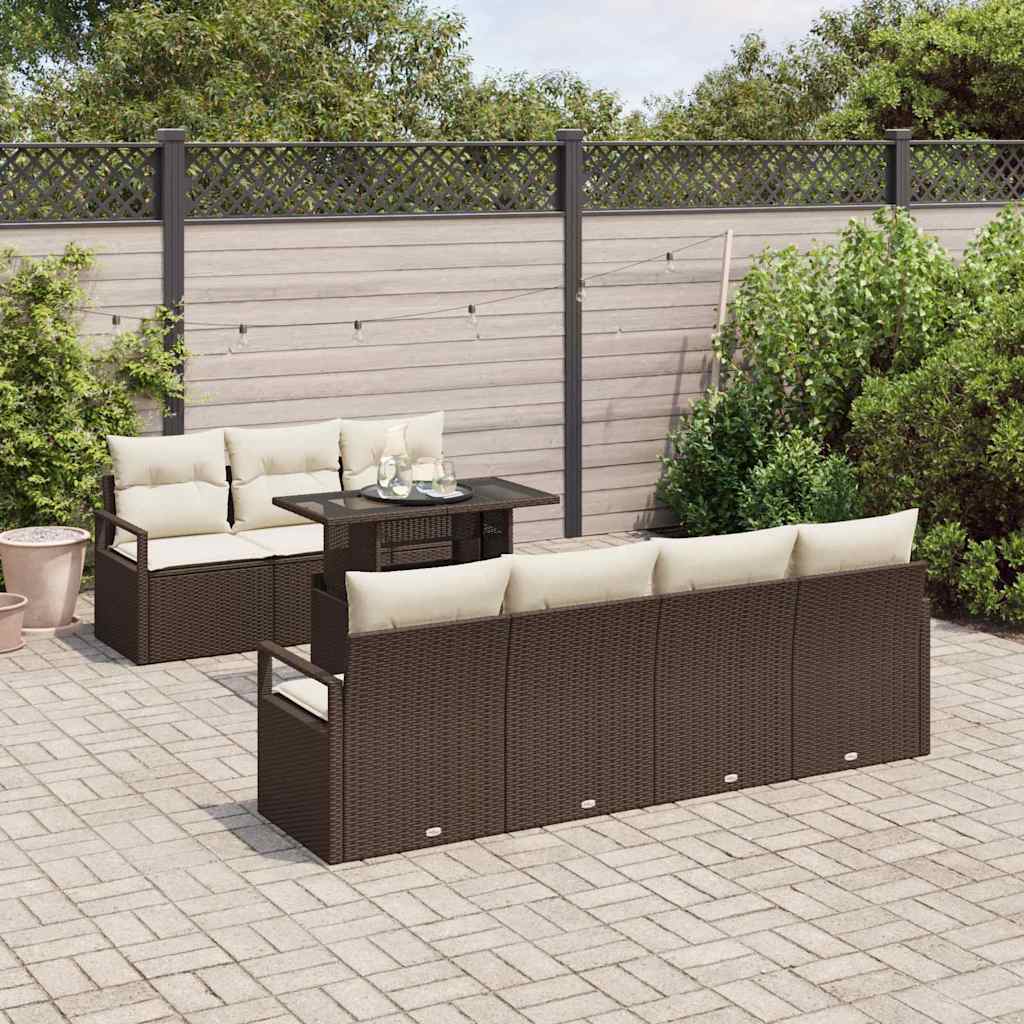 Set Divano da Giardino con cuscino 8 pcs Marrone Poly Rattan | homemem39
