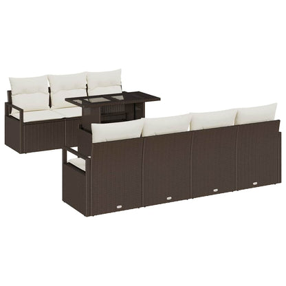 Set Divano da Giardino con cuscino 8 pcs Marrone Poly Rattan | homemem39