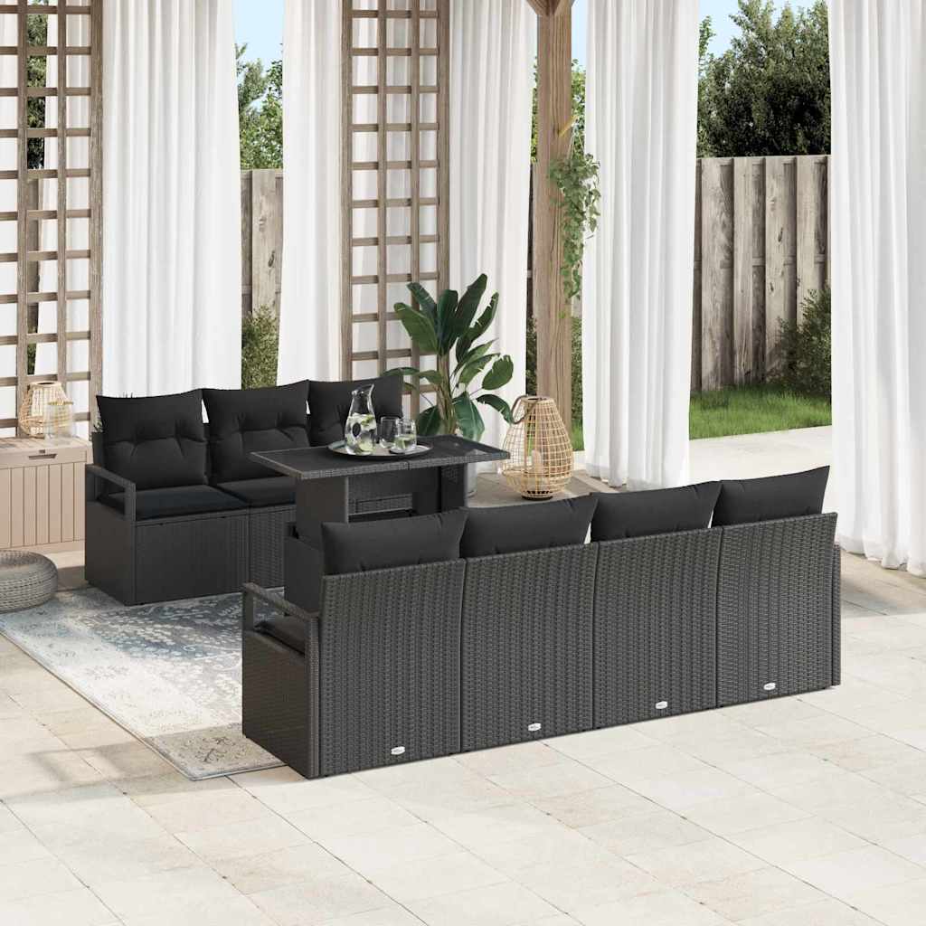 Set Divano da Giardino con cuscino 8 pcs Nero Poly Rattan | homemem39