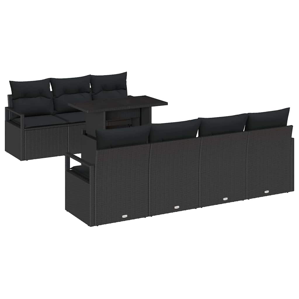 Set Divano da Giardino con cuscino 8 pcs Nero Poly Rattan | homemem39