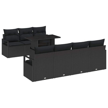 Set Divano da Giardino con cuscino 8 pcs Nero Poly Rattan | homemem39