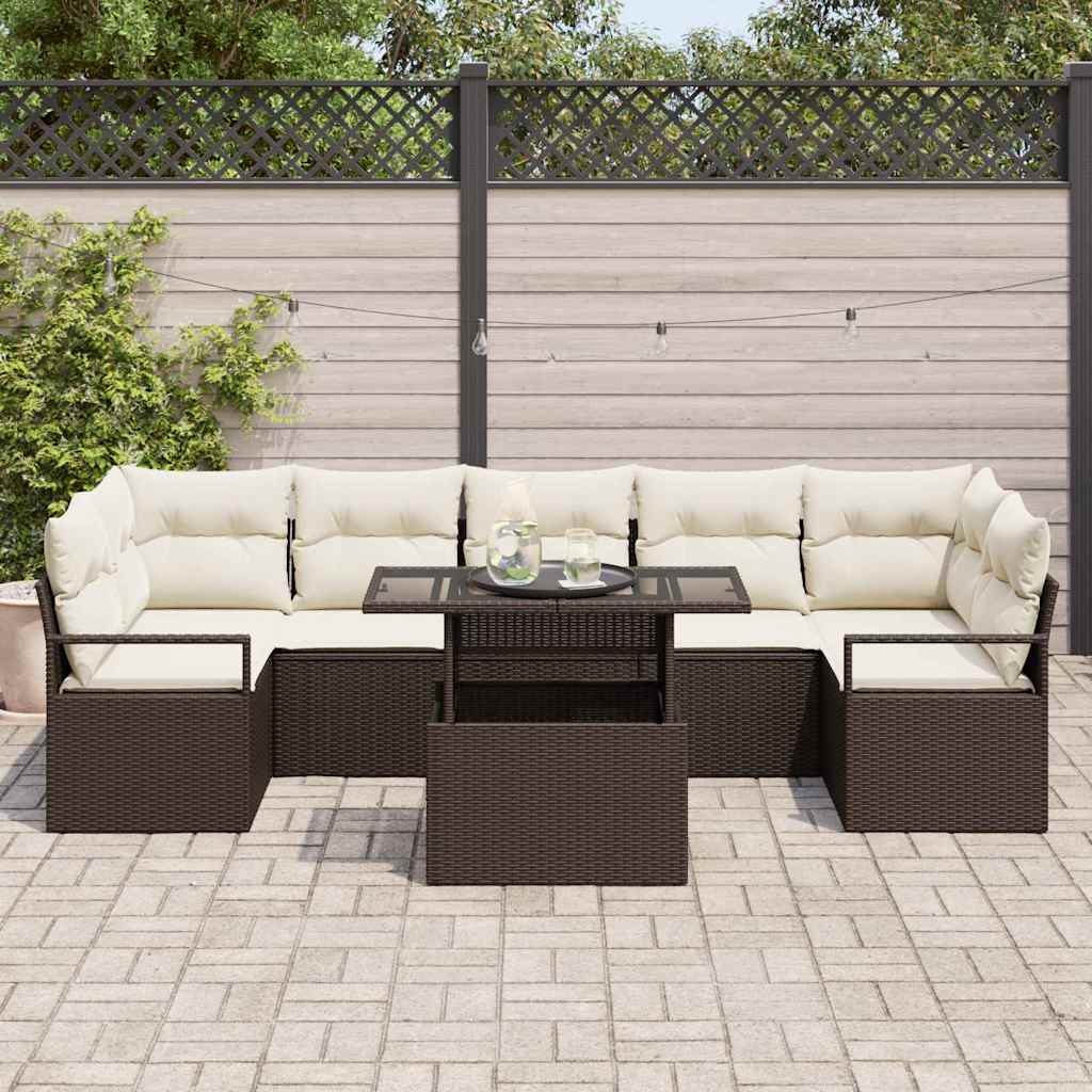 Set Divano da Giardino 8 pcs Marrone Poly Rattan | homemem39