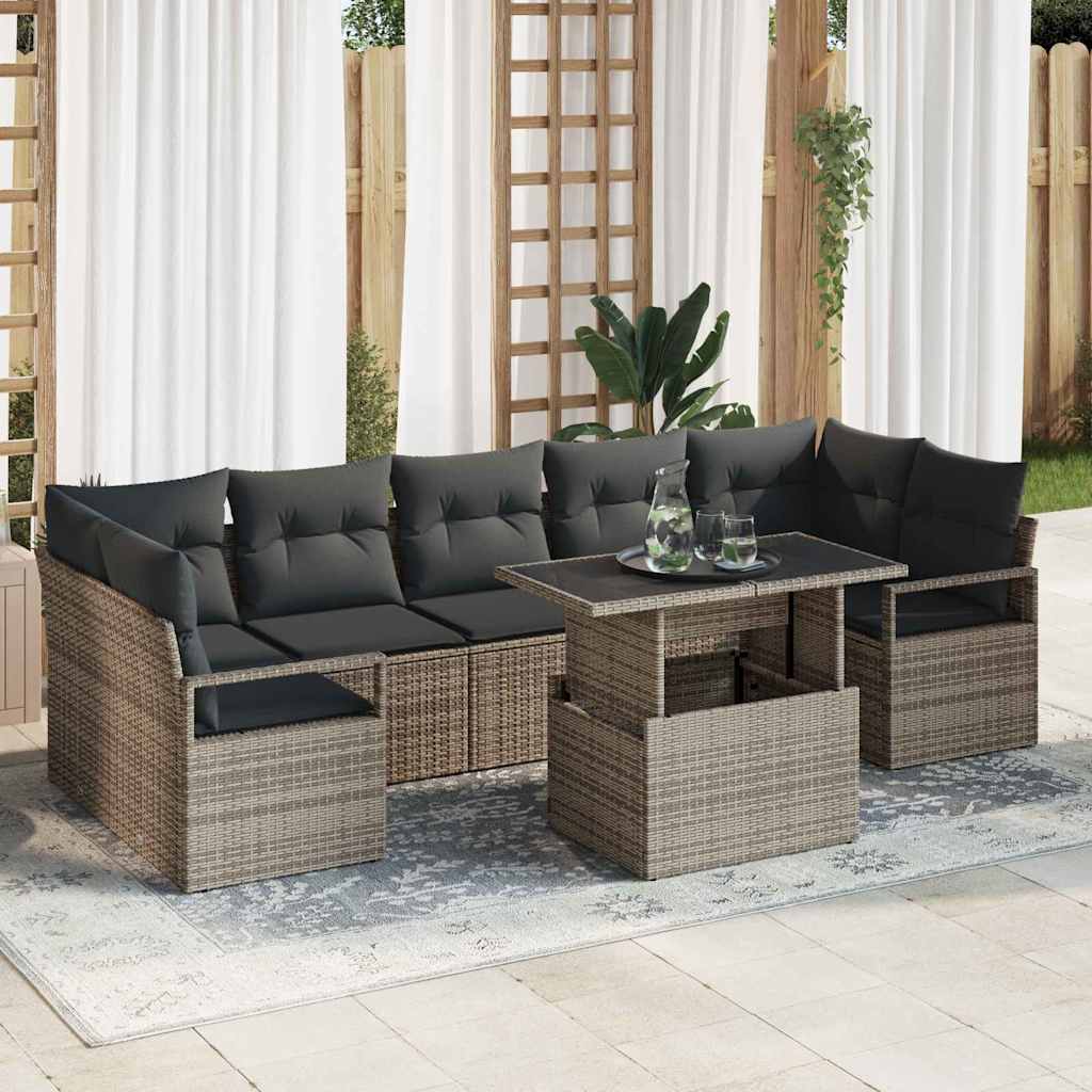 Set Divano da Giardino 8 pcs Grigio Poly Rattan | homemem39