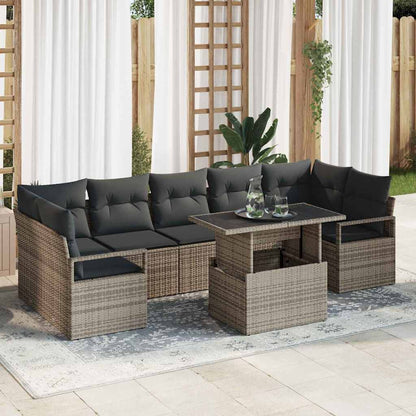 Set Divano da Giardino 8 pcs Grigio Poly Rattan | homemem39