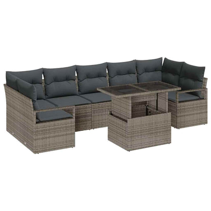 Set Divano da Giardino 8 pcs Grigio Poly Rattan | homemem39
