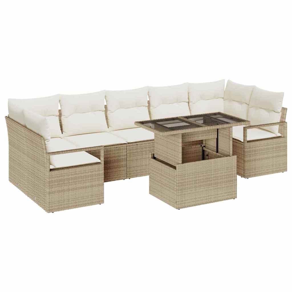 Set Divano da Giardino 8 pcs Beige Poly Rattan