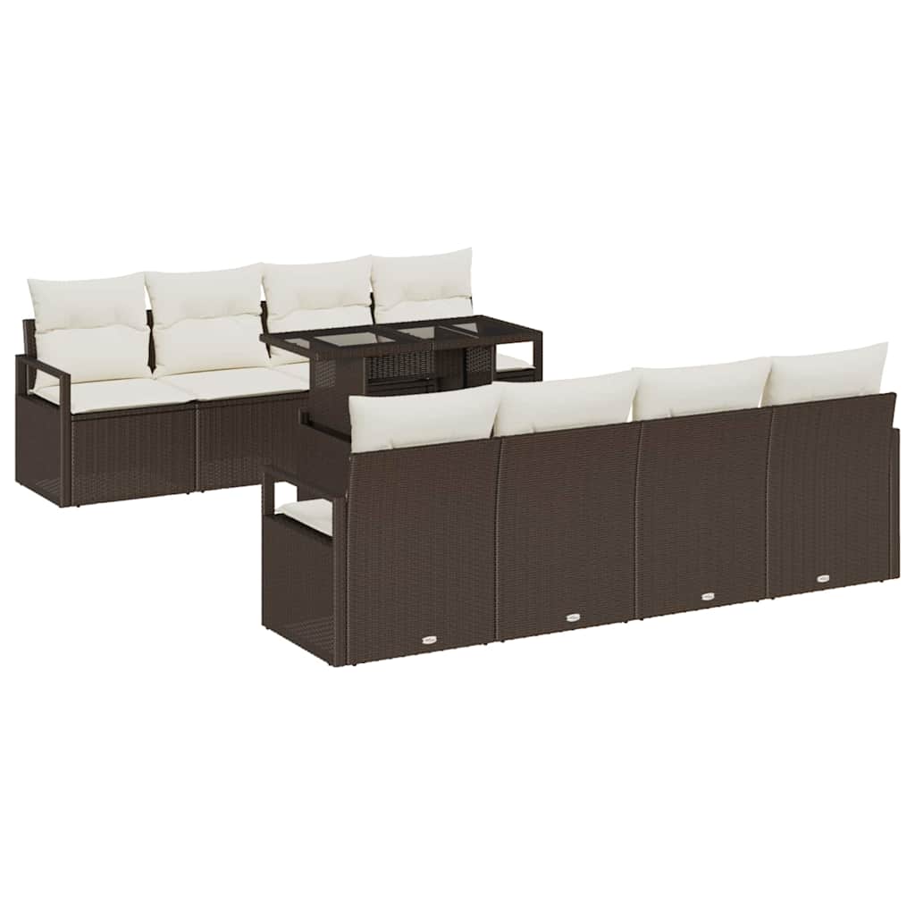 Set Divano da Giardino con cuscino 9 pcs Marrone Poly Rattan | homemem39