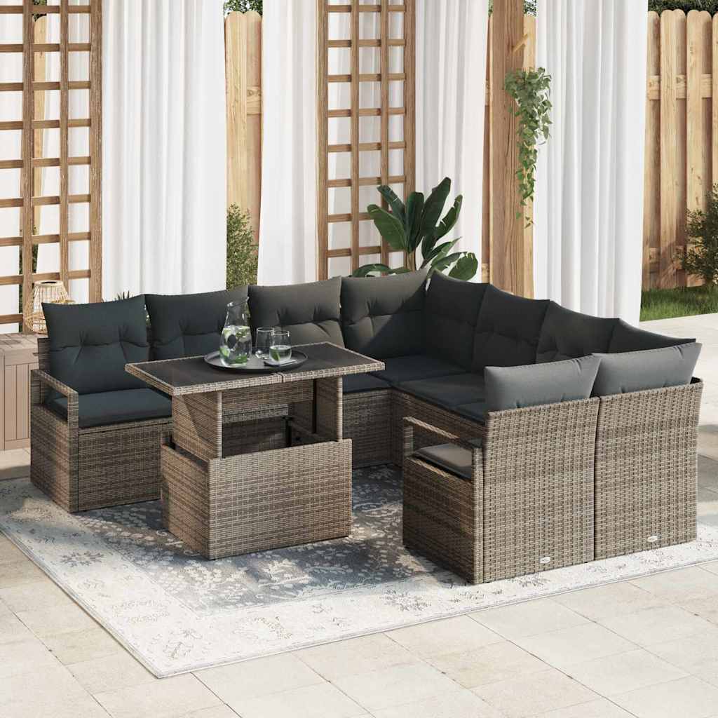 Set Divano da Giardino 9 pcs Grigio Poly Rattan - homemem39