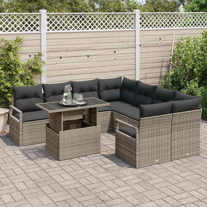 Set Divano da Giardino 9 pcs Grigio Poly Rattan - homemem39