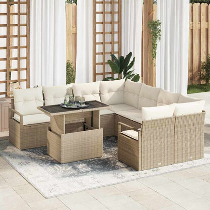 Set Divano da Giardino con cuscino 9 pcs Beige Poly Rattan | homemem39