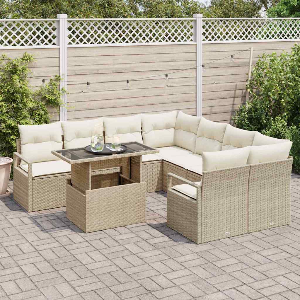 Set Divano da Giardino con cuscino 9 pcs Beige Poly Rattan | homemem39