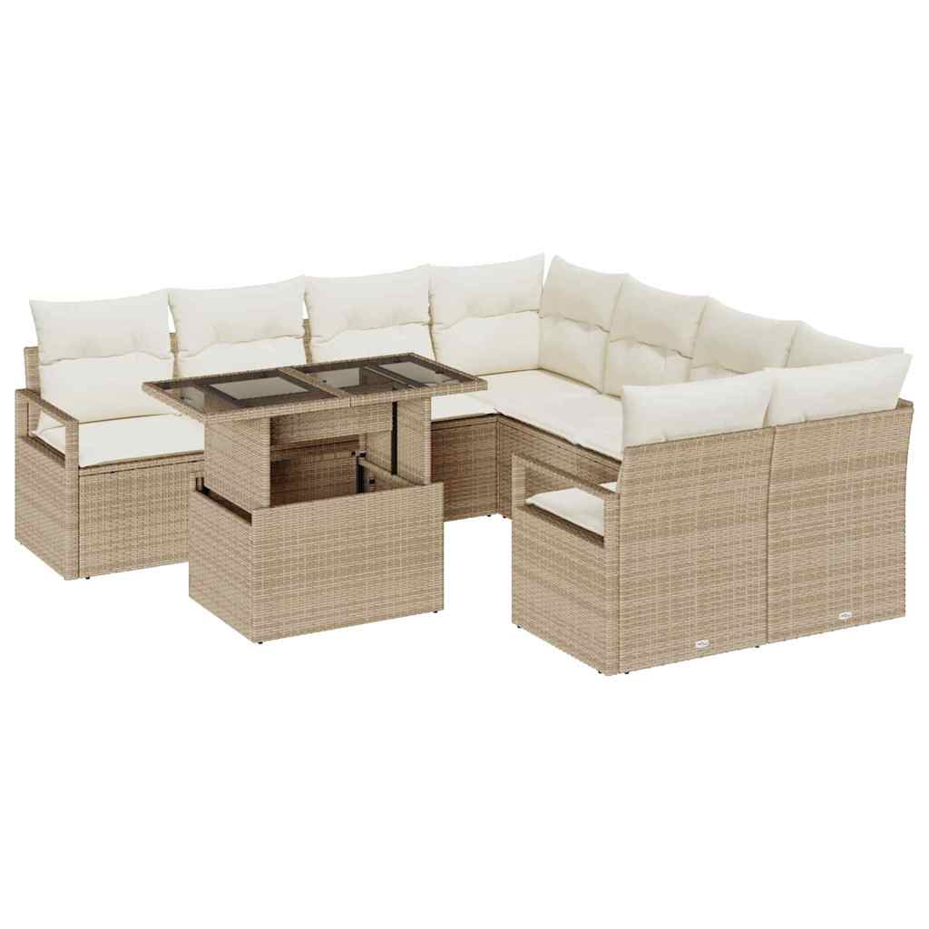 Set Divano da Giardino con cuscino 9 pcs Beige Poly Rattan | homemem39