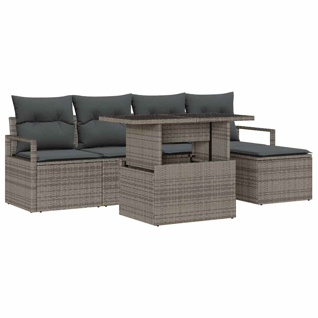 Set Divano da Giardino 6 pcs Grigio Poly Rattan | homemem39