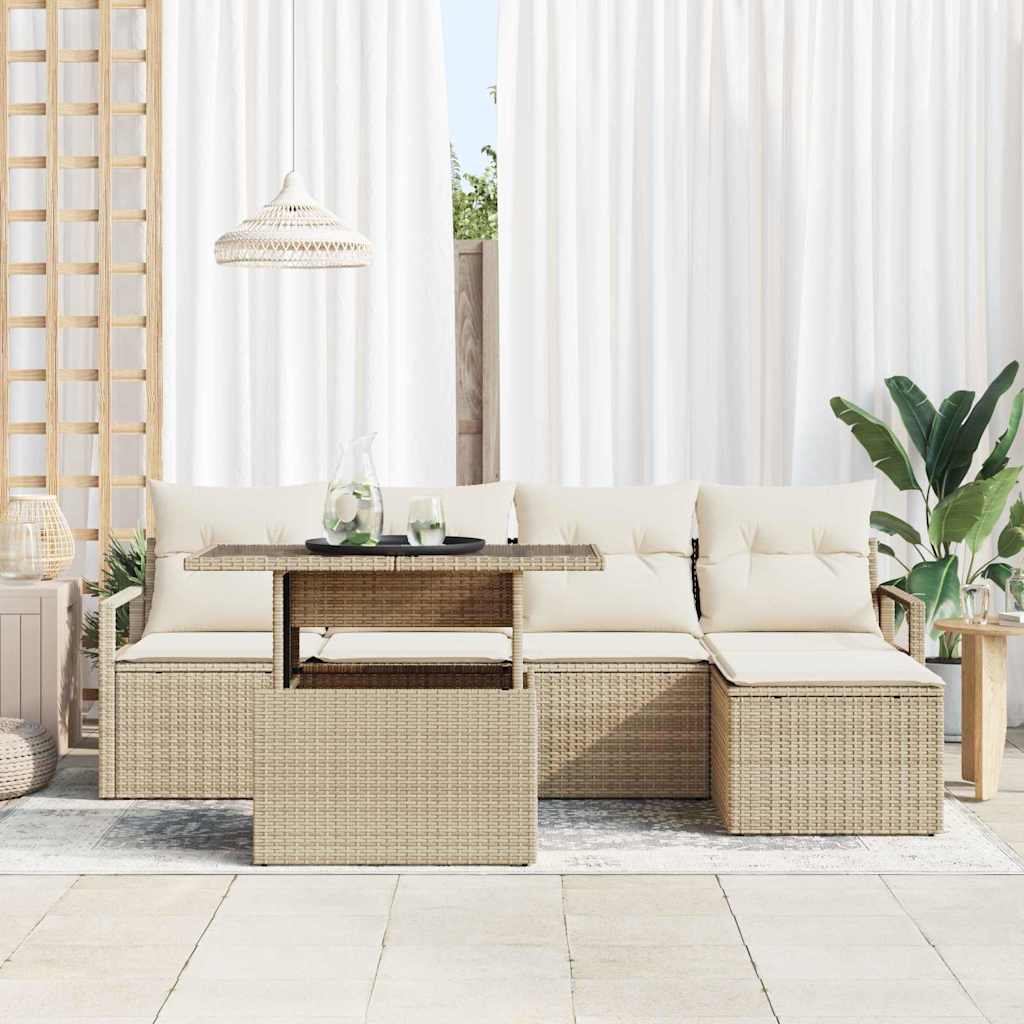 Set Divano da Giardino 6 pcs Beige Poly Rattan - homemem39