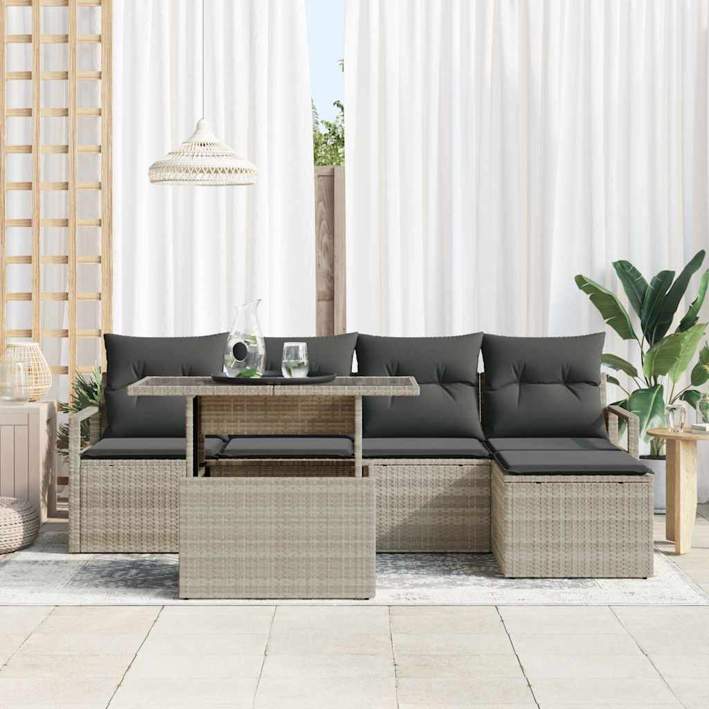 Set Divano da Giardino 6 pcs Grigio chiaro Poly Rattan - homemem39