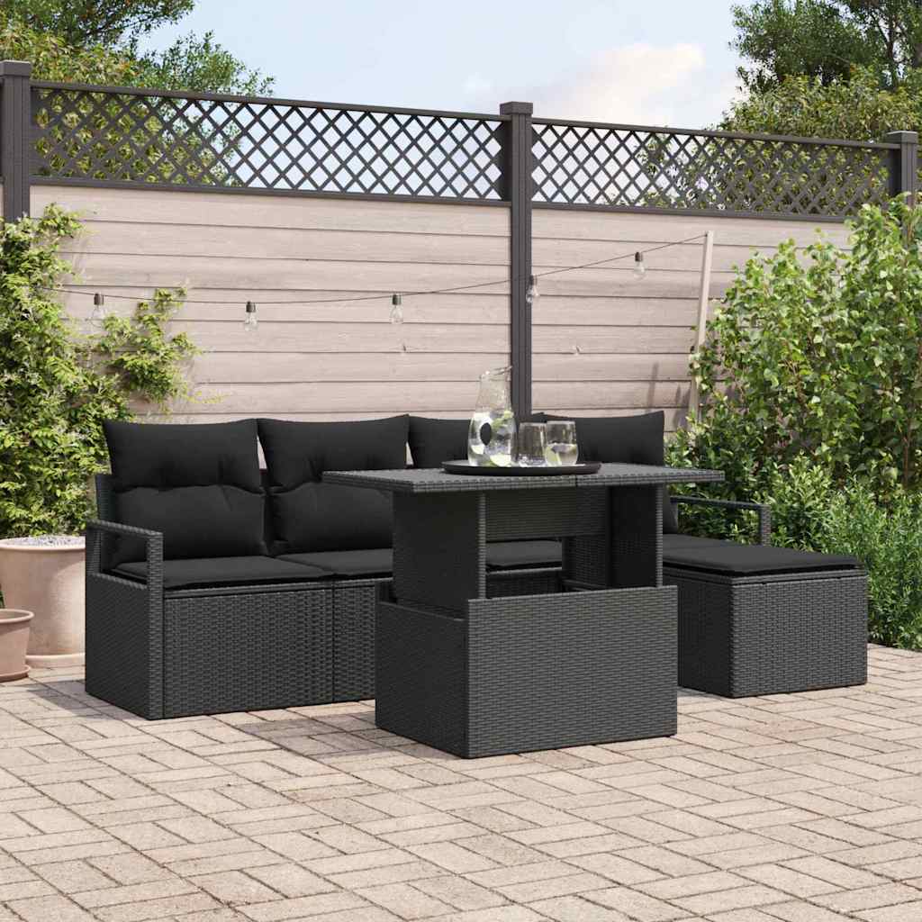 Set Divano da Giardino con archiviazione 6 pcs Nero Poly Rattan - homemem39