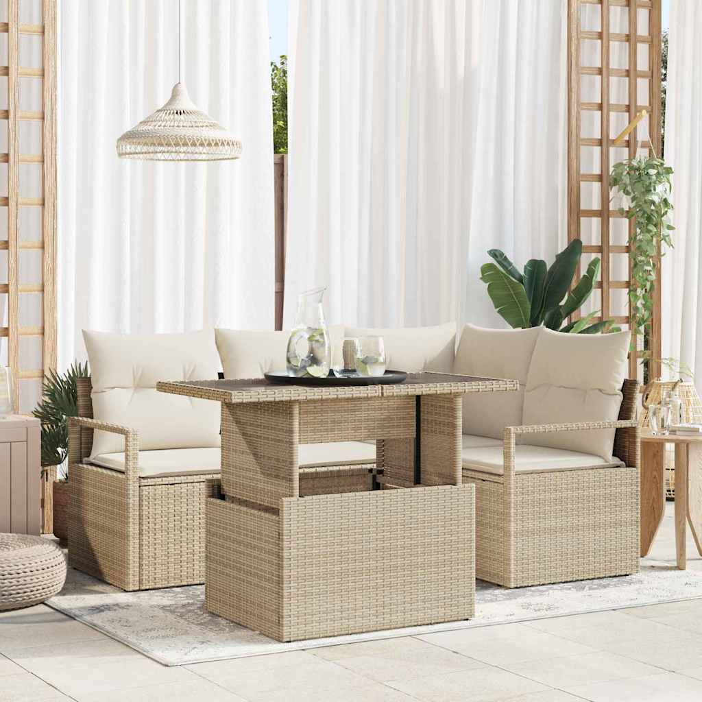 Set Divano da Giardino 5 pcs Beige Poly Rattan - homemem39