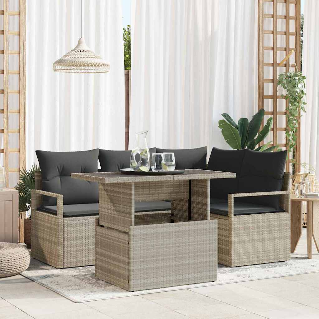 Set Divano da Giardino 5 pcs Grigio chiaro Poly Rattan - homemem39