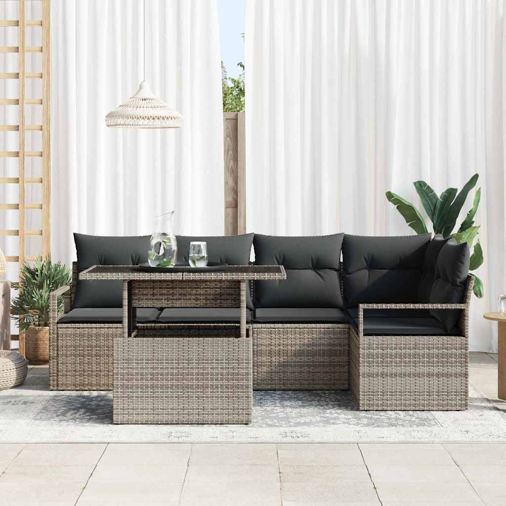 Set Divano da Giardino 6 pcs Grigio Poly Rattan - homemem39