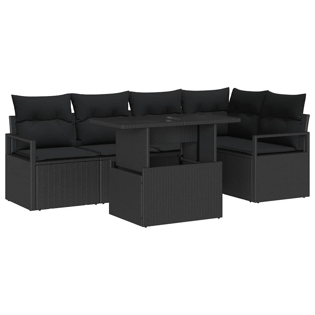 Set Divano da Giardino con archiviazione 6 pcs Nero Poly Rattan | homemem39